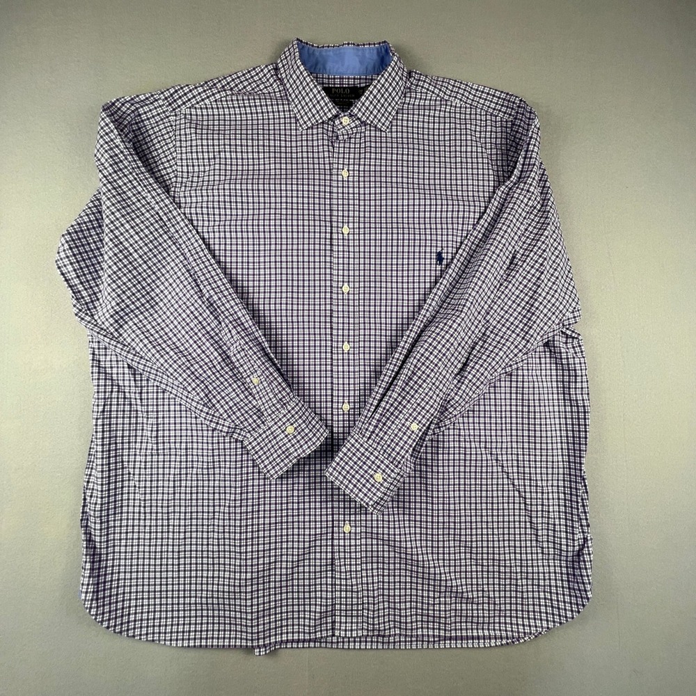 Polo Ralph Lauren Button Down Men 2XB Purple Gingham Plaid Stretch Cotton Preppy
